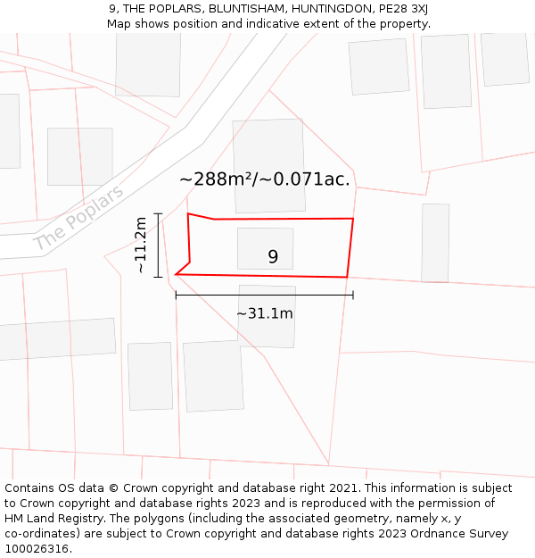 9, THE POPLARS, BLUNTISHAM, HUNTINGDON, PE28 3XJ: Plot and title map