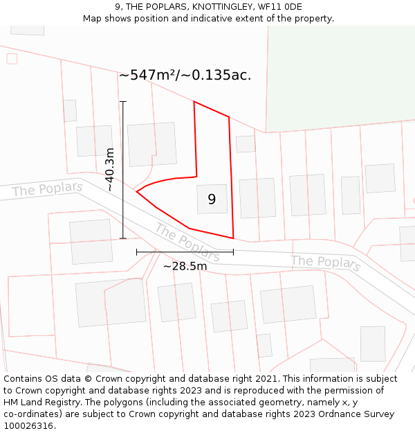 9, THE POPLARS, KNOTTINGLEY, WF11 0DE: Plot and title map