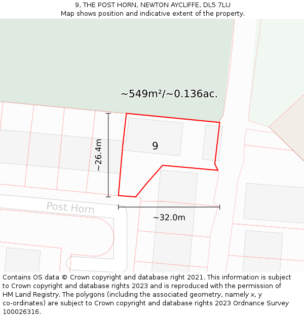 9, THE POST HORN, NEWTON AYCLIFFE, DL5 7LU: Plot and title map