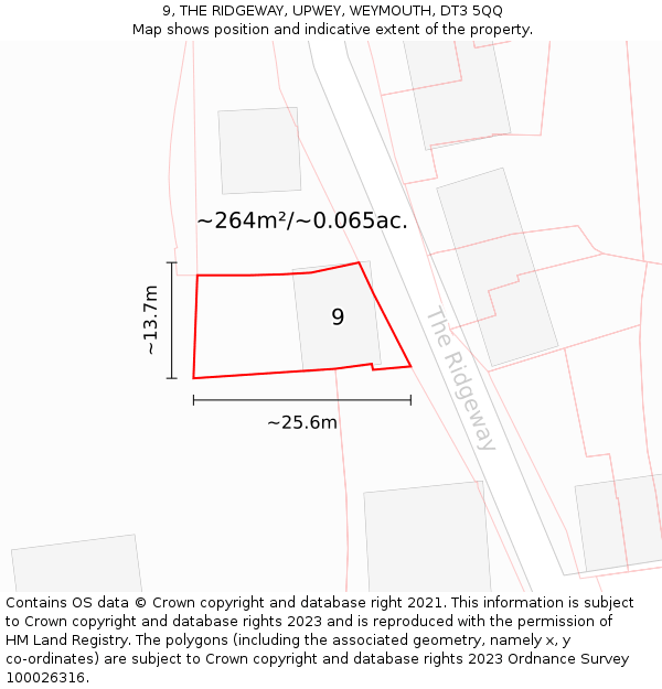 9, THE RIDGEWAY, UPWEY, WEYMOUTH, DT3 5QQ: Plot and title map