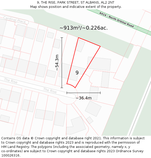 9, THE RISE, PARK STREET, ST ALBANS, AL2 2NT: Plot and title map