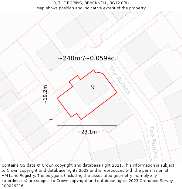 9, THE ROBINS, BRACKNELL, RG12 8BU: Plot and title map