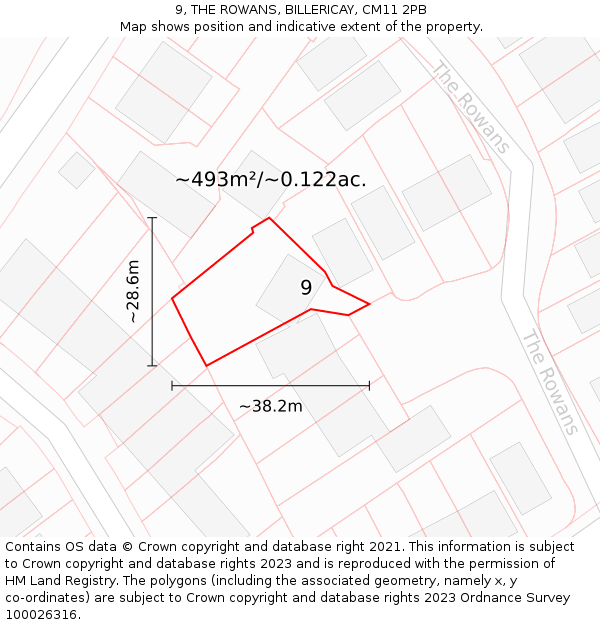 9, THE ROWANS, BILLERICAY, CM11 2PB: Plot and title map