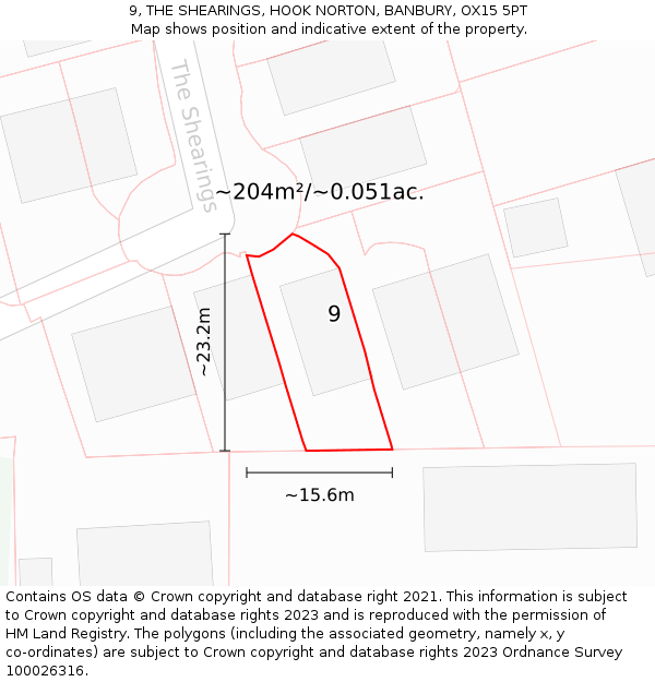 9, THE SHEARINGS, HOOK NORTON, BANBURY, OX15 5PT: Plot and title map