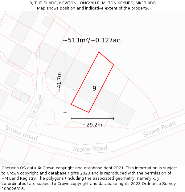 9, THE SLADE, NEWTON LONGVILLE, MILTON KEYNES, MK17 0DR: Plot and title map