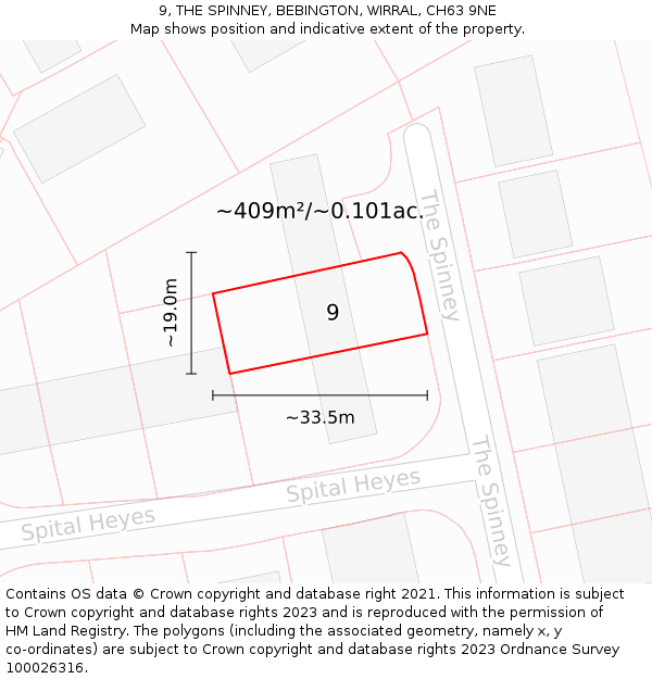 9, THE SPINNEY, BEBINGTON, WIRRAL, CH63 9NE: Plot and title map