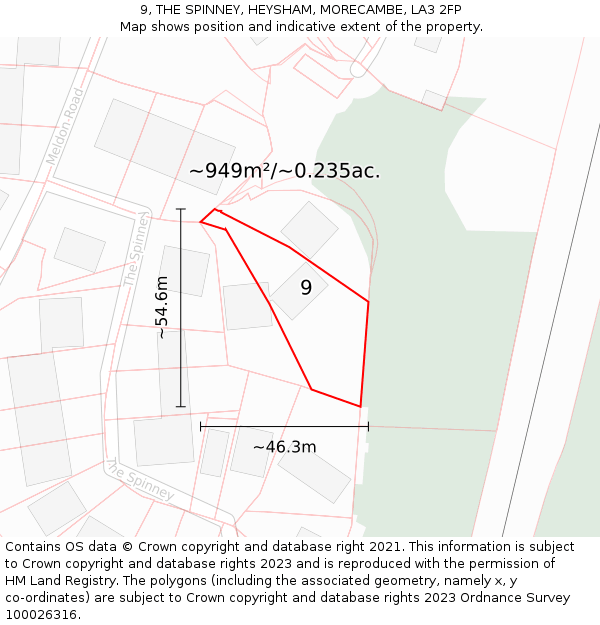 9, THE SPINNEY, HEYSHAM, MORECAMBE, LA3 2FP: Plot and title map