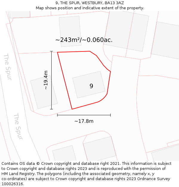 9, THE SPUR, WESTBURY, BA13 3AZ: Plot and title map