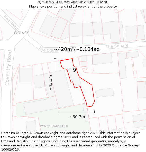 9, THE SQUARE, WOLVEY, HINCKLEY, LE10 3LJ: Plot and title map