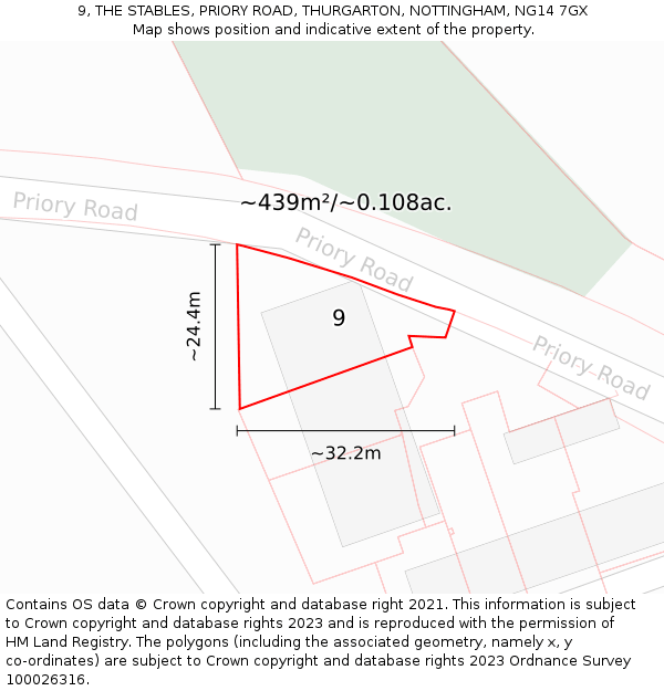 9, THE STABLES, PRIORY ROAD, THURGARTON, NOTTINGHAM, NG14 7GX: Plot and title map