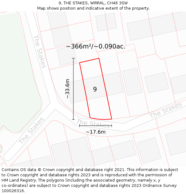9, THE STAKES, WIRRAL, CH46 3SW: Plot and title map