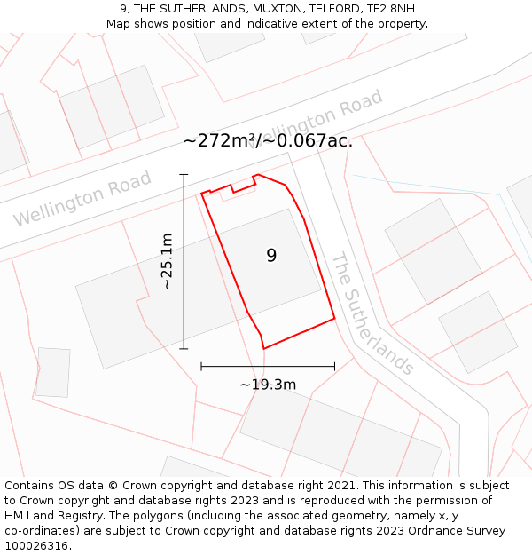 9, THE SUTHERLANDS, MUXTON, TELFORD, TF2 8NH: Plot and title map