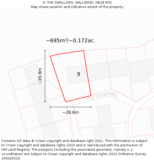 9, THE SWALLOWS, WALLSEND, NE28 9YQ: Plot and title map