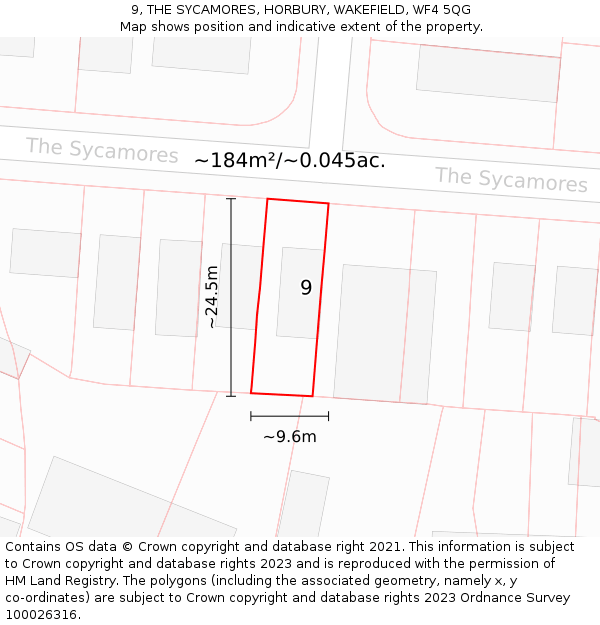 9, THE SYCAMORES, HORBURY, WAKEFIELD, WF4 5QG: Plot and title map