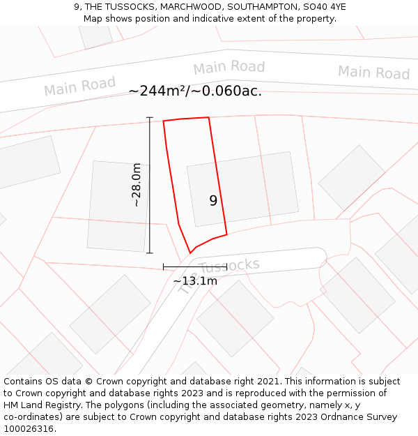 9, THE TUSSOCKS, MARCHWOOD, SOUTHAMPTON, SO40 4YE: Plot and title map