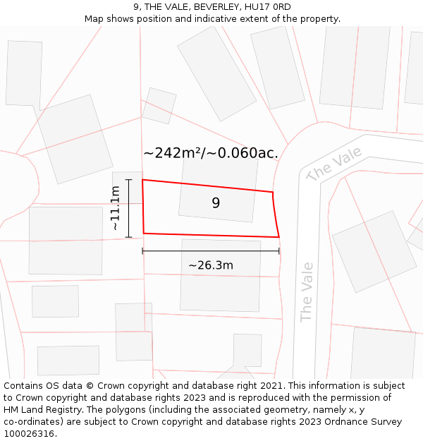 9, THE VALE, BEVERLEY, HU17 0RD: Plot and title map