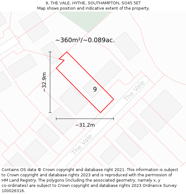 9, THE VALE, HYTHE, SOUTHAMPTON, SO45 5ET: Plot and title map