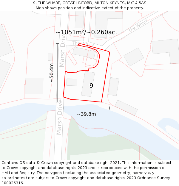 9, THE WHARF, GREAT LINFORD, MILTON KEYNES, MK14 5AS: Plot and title map