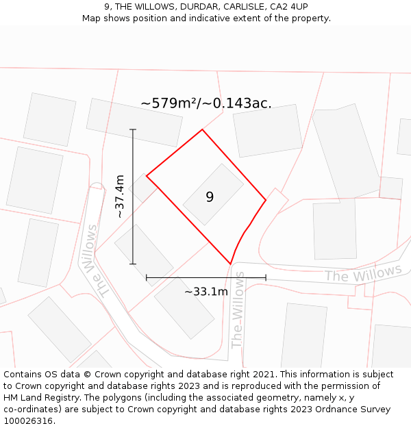 9, THE WILLOWS, DURDAR, CARLISLE, CA2 4UP: Plot and title map