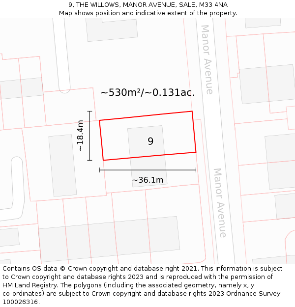 9, THE WILLOWS, MANOR AVENUE, SALE, M33 4NA: Plot and title map