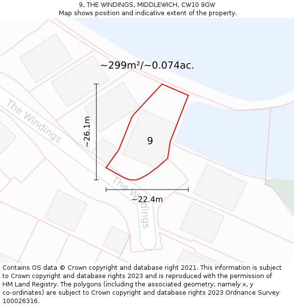 9, THE WINDINGS, MIDDLEWICH, CW10 9GW: Plot and title map