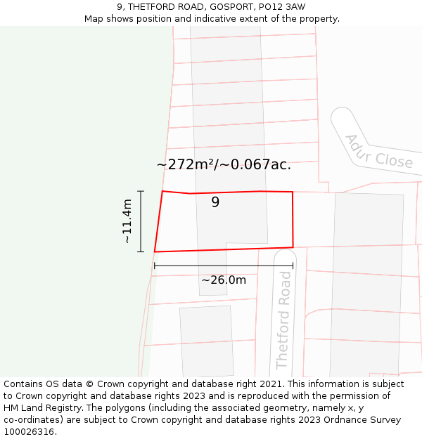 9, THETFORD ROAD, GOSPORT, PO12 3AW: Plot and title map