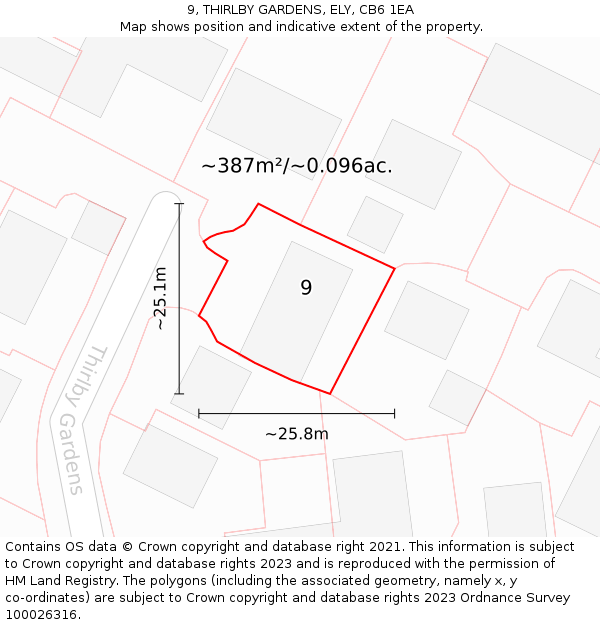 9, THIRLBY GARDENS, ELY, CB6 1EA: Plot and title map