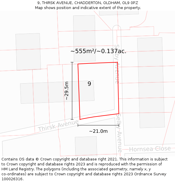 9, THIRSK AVENUE, CHADDERTON, OLDHAM, OL9 0PZ: Plot and title map