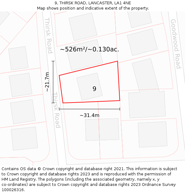 9, THIRSK ROAD, LANCASTER, LA1 4NE: Plot and title map