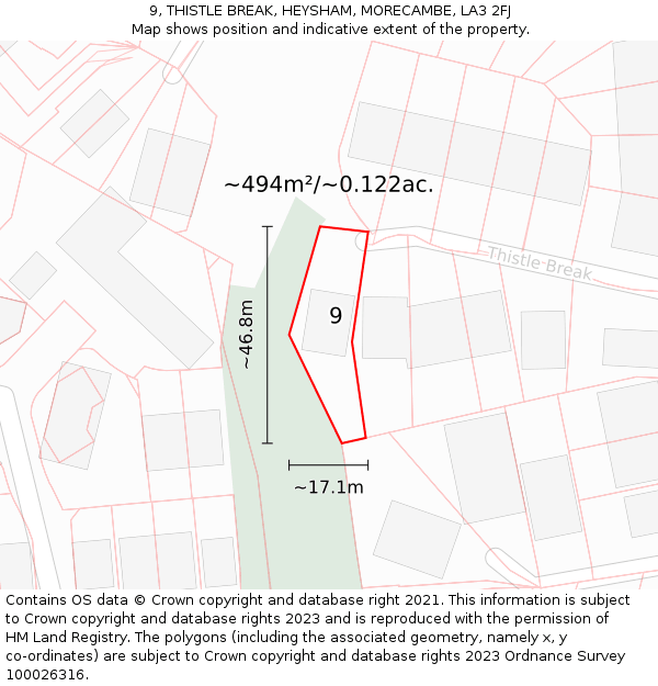 9, THISTLE BREAK, HEYSHAM, MORECAMBE, LA3 2FJ: Plot and title map