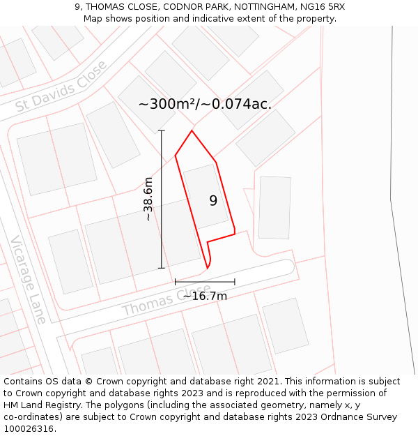 9, THOMAS CLOSE, CODNOR PARK, NOTTINGHAM, NG16 5RX: Plot and title map