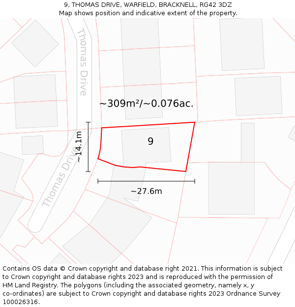 9, THOMAS DRIVE, WARFIELD, BRACKNELL, RG42 3DZ: Plot and title map