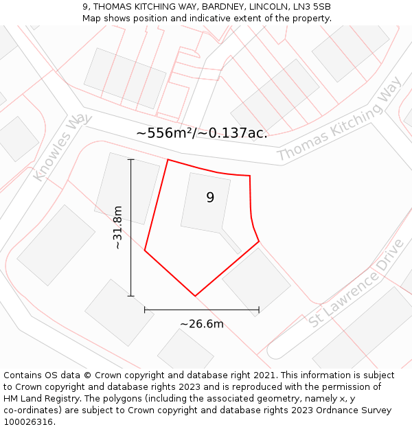 9, THOMAS KITCHING WAY, BARDNEY, LINCOLN, LN3 5SB: Plot and title map