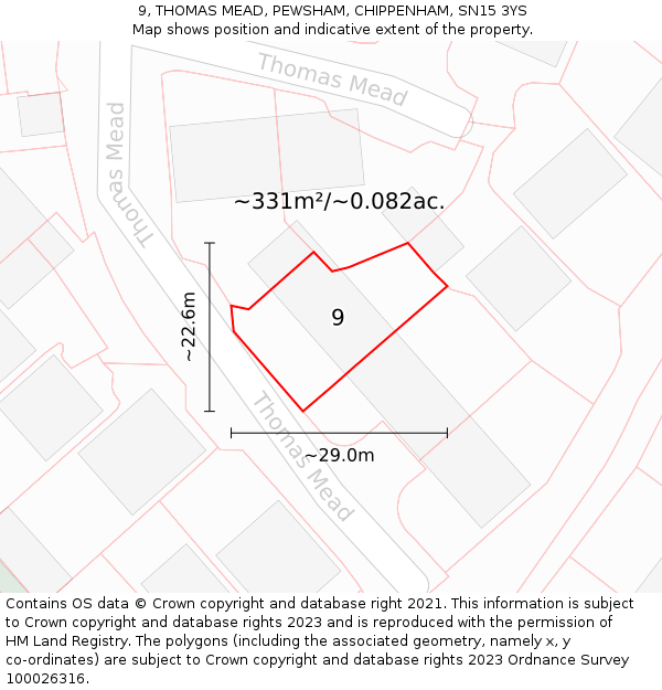 9, THOMAS MEAD, PEWSHAM, CHIPPENHAM, SN15 3YS: Plot and title map