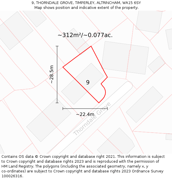 9, THORNDALE GROVE, TIMPERLEY, ALTRINCHAM, WA15 6SY: Plot and title map