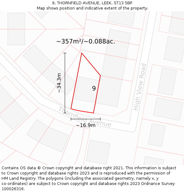 9, THORNFIELD AVENUE, LEEK, ST13 5BP: Plot and title map