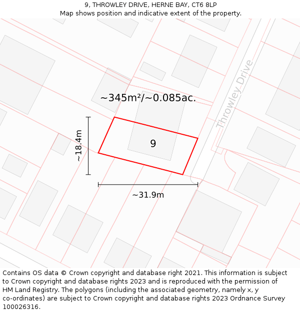 9, THROWLEY DRIVE, HERNE BAY, CT6 8LP: Plot and title map