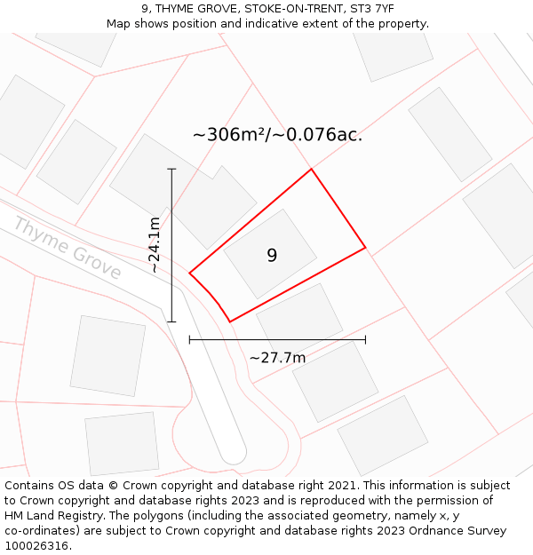 9, THYME GROVE, STOKE-ON-TRENT, ST3 7YF: Plot and title map