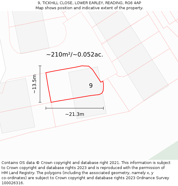 9, TICKHILL CLOSE, LOWER EARLEY, READING, RG6 4AP: Plot and title map