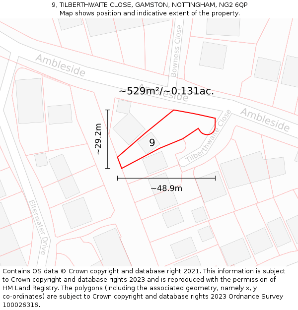 9, TILBERTHWAITE CLOSE, GAMSTON, NOTTINGHAM, NG2 6QP: Plot and title map