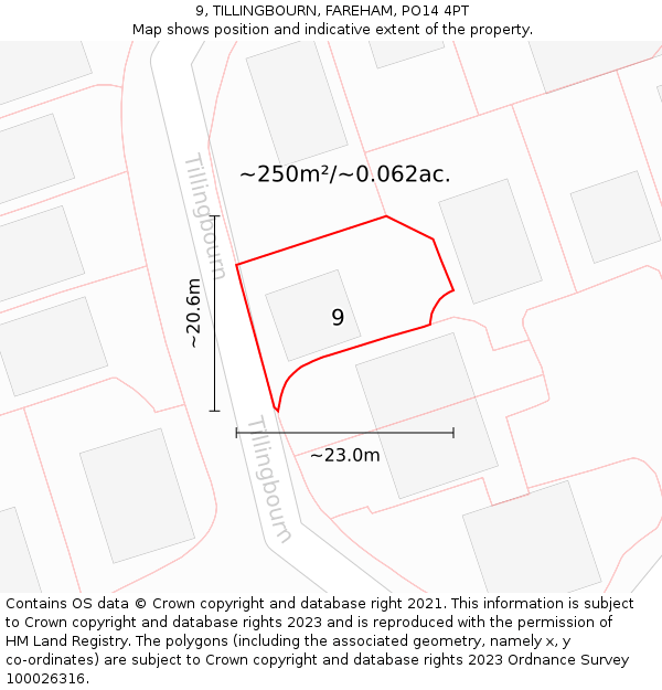 9, TILLINGBOURN, FAREHAM, PO14 4PT: Plot and title map