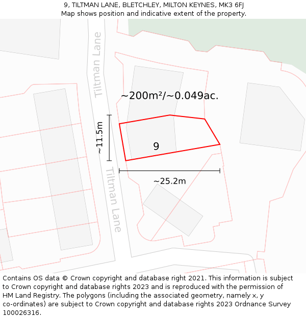 9, TILTMAN LANE, BLETCHLEY, MILTON KEYNES, MK3 6FJ: Plot and title map