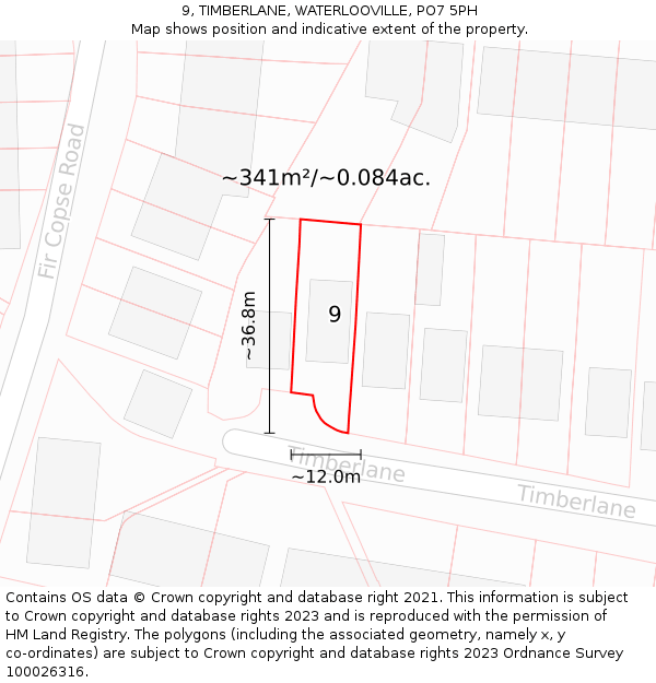 9, TIMBERLANE, WATERLOOVILLE, PO7 5PH: Plot and title map
