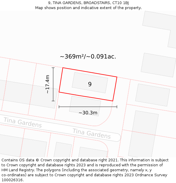 9, TINA GARDENS, BROADSTAIRS, CT10 1BJ: Plot and title map