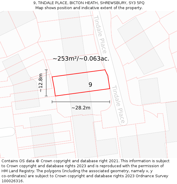 9, TINDALE PLACE, BICTON HEATH, SHREWSBURY, SY3 5PQ: Plot and title map