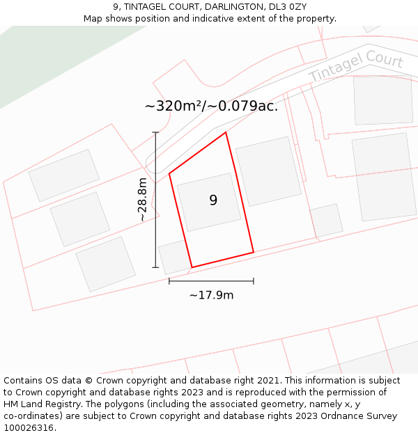 9, TINTAGEL COURT, DARLINGTON, DL3 0ZY: Plot and title map