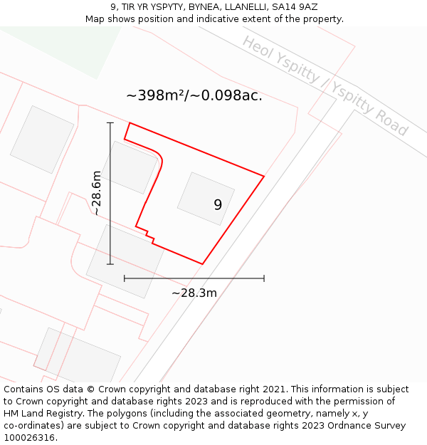 9, TIR YR YSPYTY, BYNEA, LLANELLI, SA14 9AZ: Plot and title map