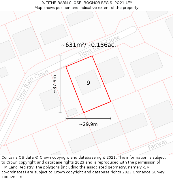 9, TITHE BARN CLOSE, BOGNOR REGIS, PO21 4EY: Plot and title map