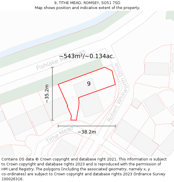 9, TITHE MEAD, ROMSEY, SO51 7SD: Plot and title map