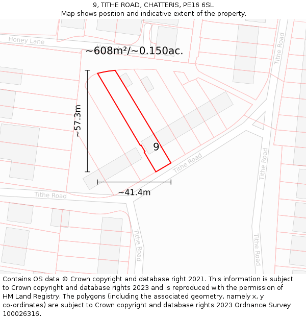 9, TITHE ROAD, CHATTERIS, PE16 6SL: Plot and title map